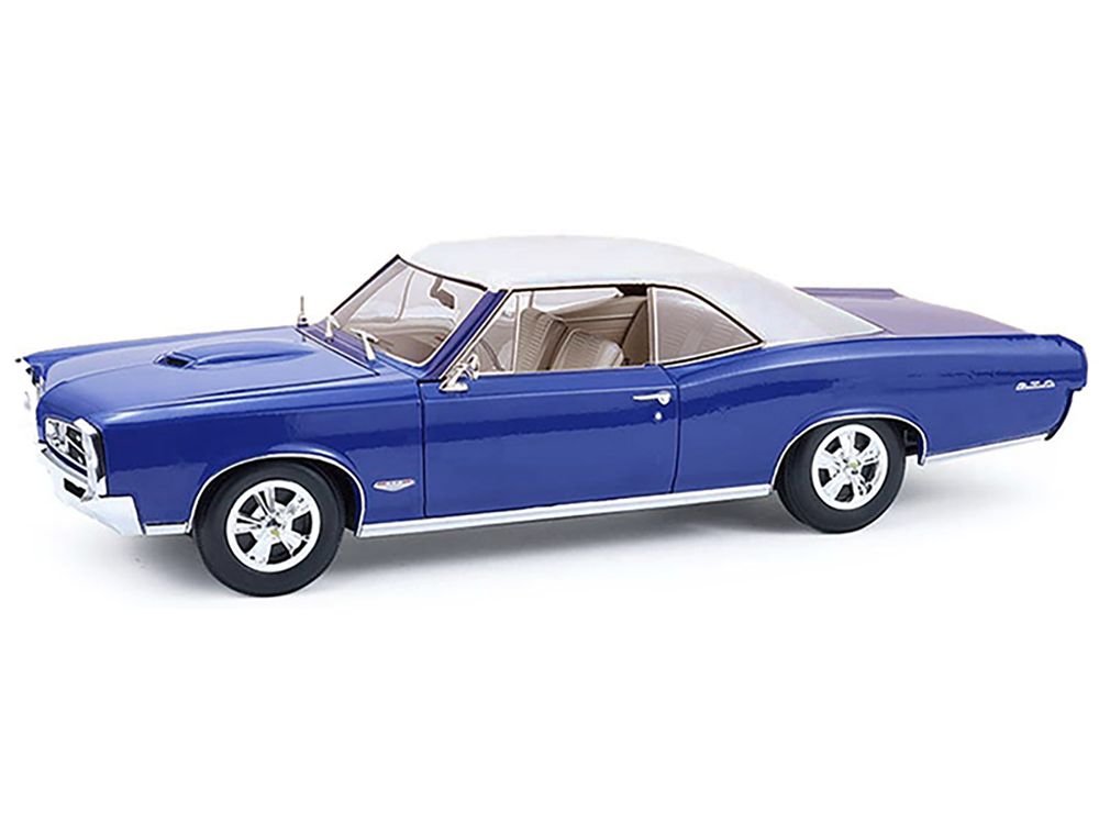 1966 Pontiac GTO Barrier Blue with White Top and Interior 1/18 Diecast Model Car by Highway 61 view 2