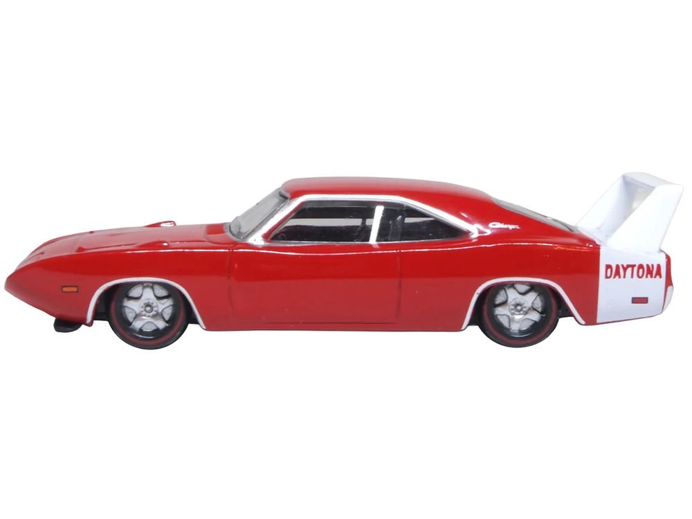1969 Dodge Charger Daytona Red with White Stripe 1/87 (HO) Scale Diecast Model Car by Oxford Diecast view 2