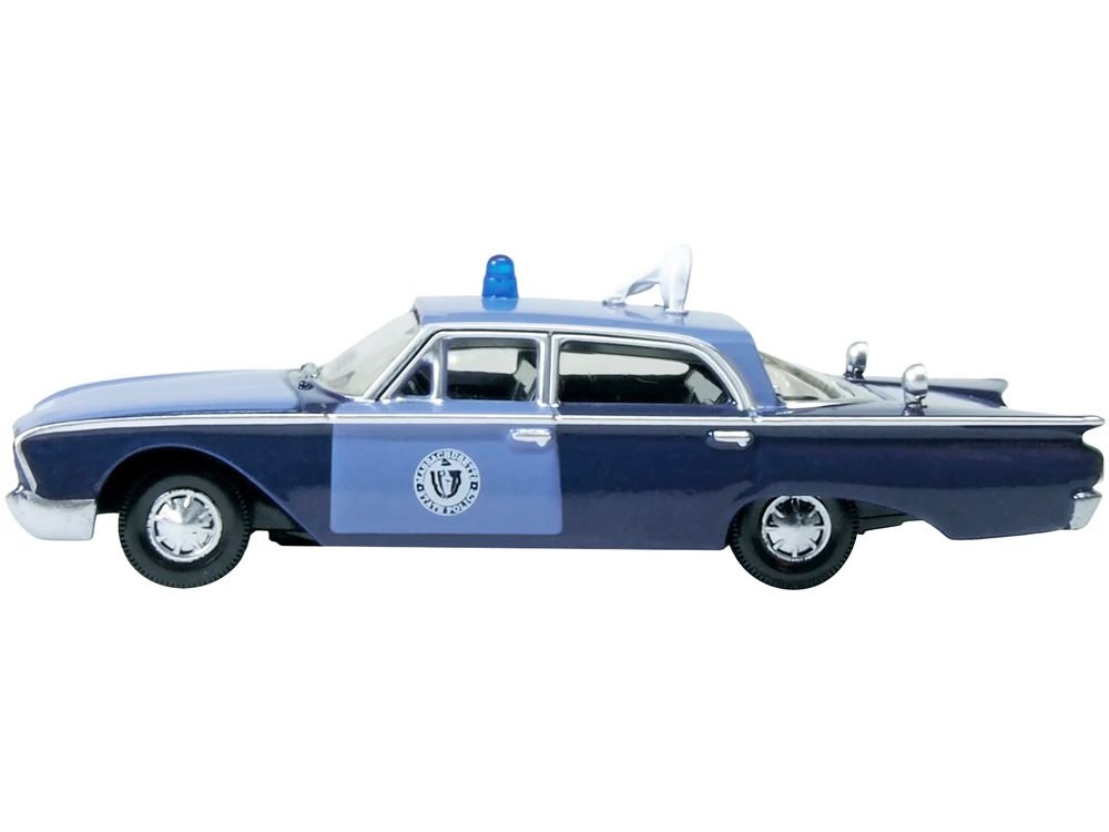 1960 Ford Fairlane Sedan "Massachusetts State Police Radar Car" Blue Two-Tone 1/87 (HO) Scale Diecast Model Car by Oxford Diecast view 2