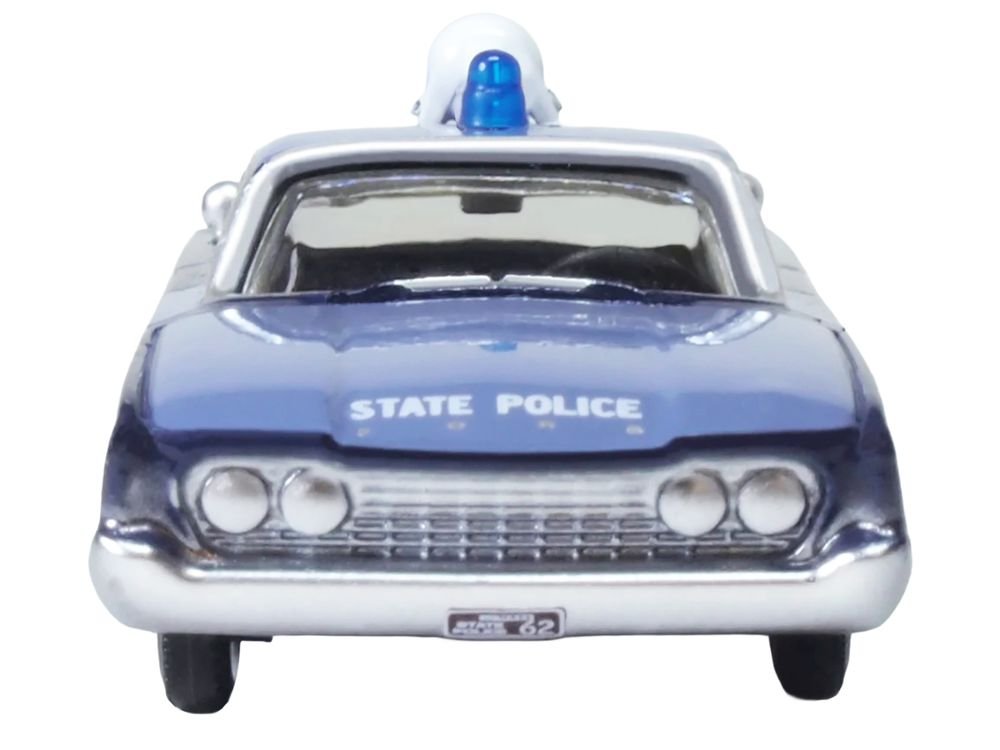 1960 Ford Fairlane Sedan "Massachusetts State Police Radar Car" Blue Two-Tone 1/87 (HO) Scale Diecast Model Car by Oxford Diecast view 3