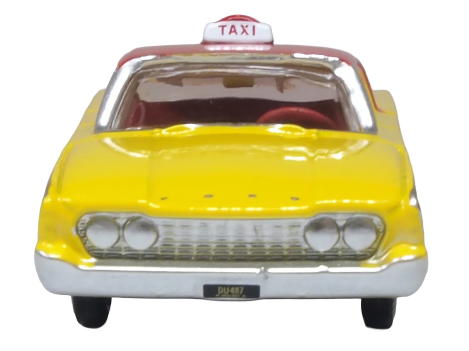 1960 Ford Fairlane Sedan "NYC Taxi" Yellow with Red Top and Interior 1/87 (HO) Scale Diecast Model Car by Oxford Diecast view 4