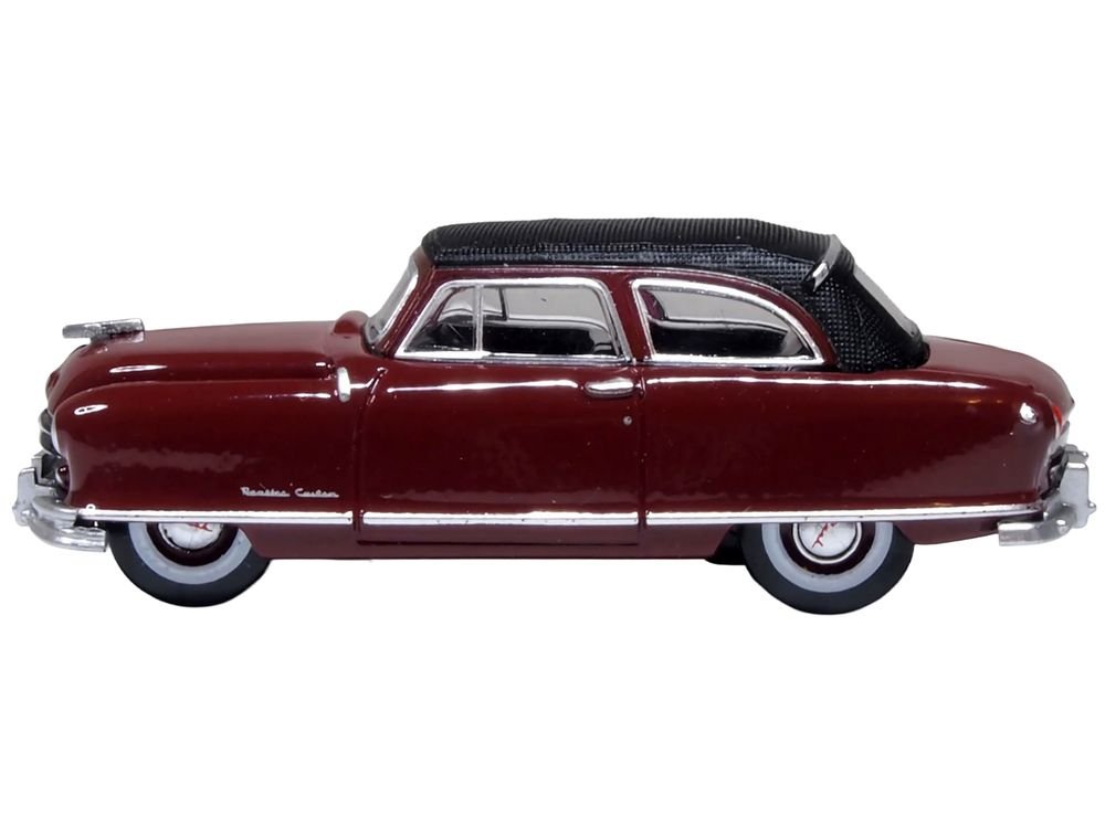1950 Nash Rambler Custom Landau Convertible (Closed) Sunset Maroon with Black Top 1/87 (HO) Scale Diecast Model Car by Oxford Diecast view 2