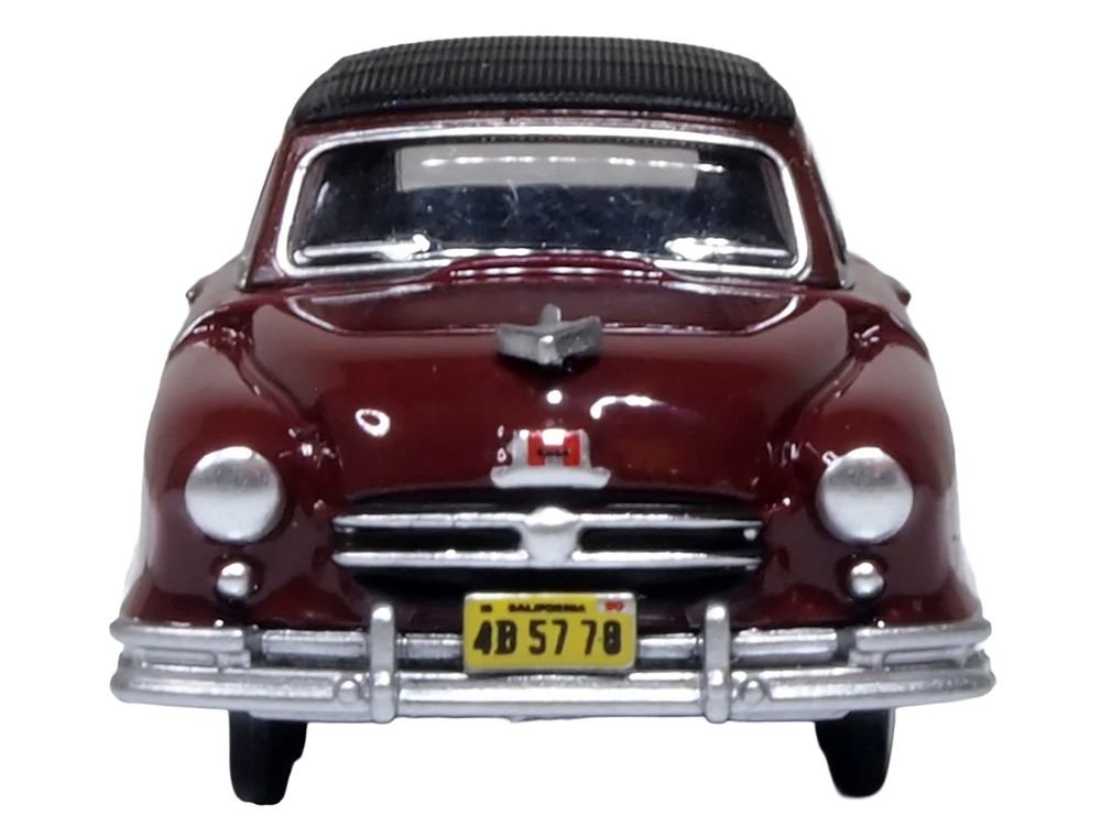 1950 Nash Rambler Custom Landau Convertible (Closed) Sunset Maroon with Black Top 1/87 (HO) Scale Diecast Model Car by Oxford Diecast view 3