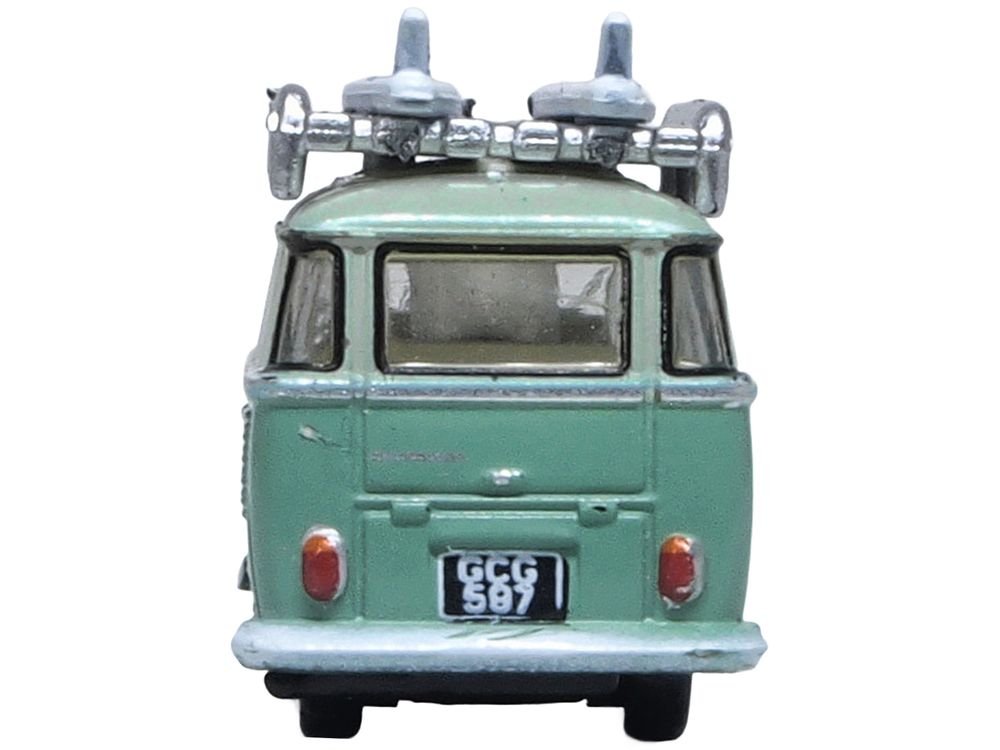 Volkswagen T1 Samba Bus RHD (Right Hand Drive) Green Two-Tone with Surfboards on Roof Rack 1/148 (N) Scale Diecast Model Car by Oxford Diecast view 4