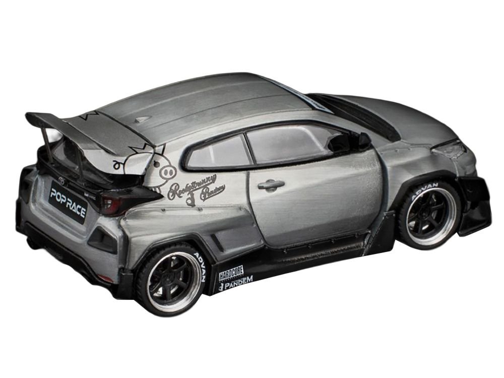 Toyota "Pandem" GR Yaris RHD (Right Hand Drive) Raw Metal 1/64 Diecast Model Car by Pop Race view 3