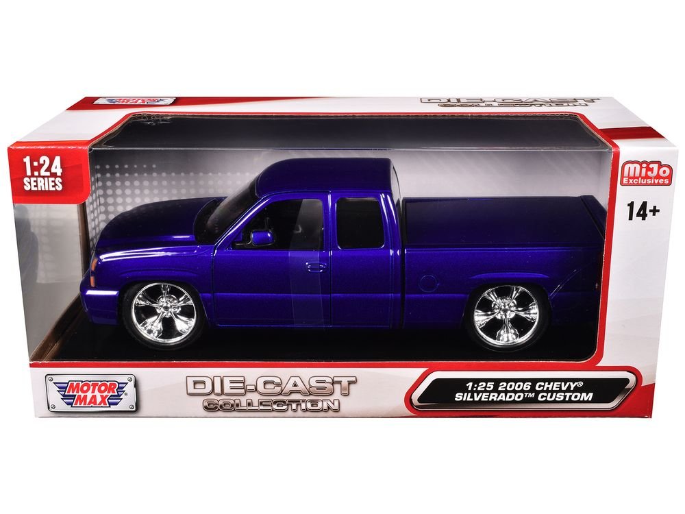 2006 Chevrolet Silverado Custom Pickup Truck Blue Metallic "Die-Cast Collection" Series 1/25 Diecast Model Car by Motormax view 3