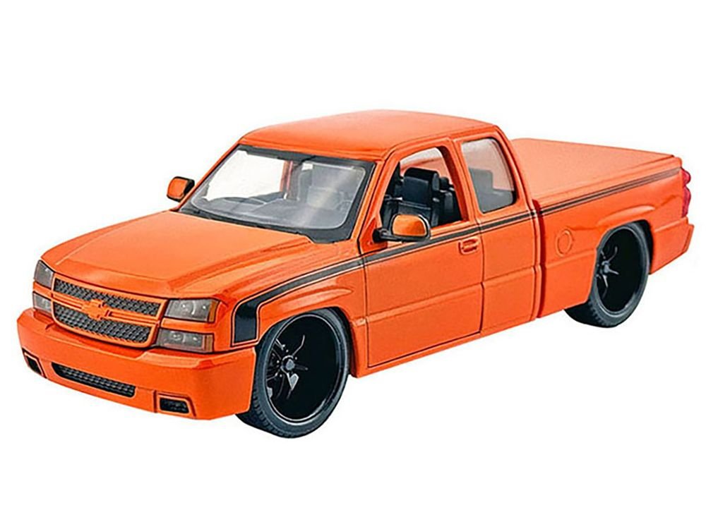 2006 Chevrolet Silverado Custom Pickup Truck Orange Metallic with Black Stripes "Die-Cast Collection" Series 1/25 Diecast Model Car by Motormax view 2