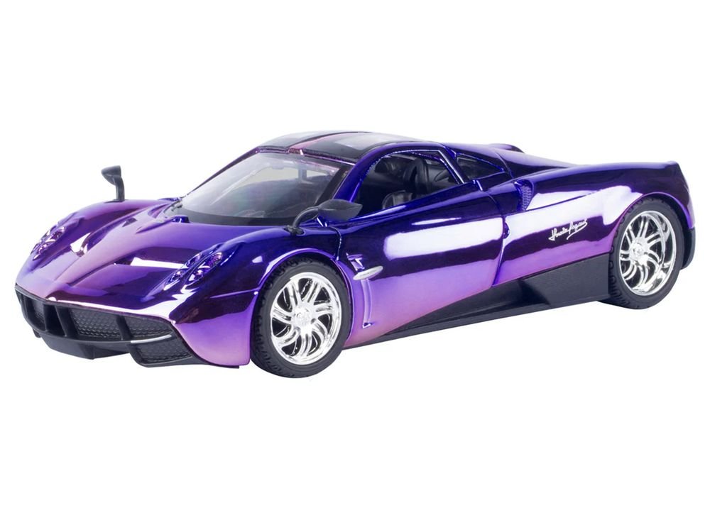 Pagani Huayra Pink and Purple Chrome "Custom Wrap" Series 1/24 Diecast Model Car by Motormax view 2