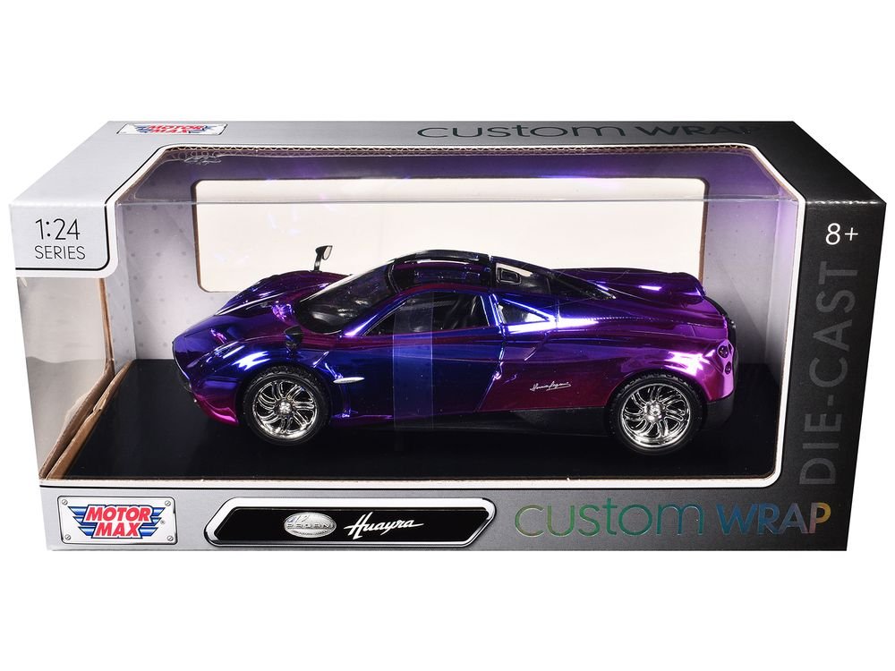 Pagani Huayra Pink and Purple Chrome "Custom Wrap" Series 1/24 Diecast Model Car by Motormax view 3