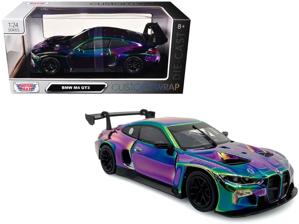 BMW M4 GT3 Chameleon Chrome "Custom Wrap" Series 1/24 Diecast Model Car by Motormax