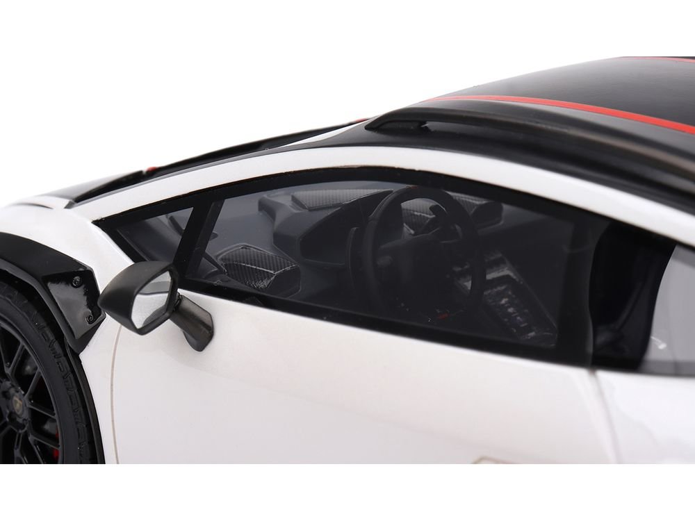Lamborghini Huracan Sterrato Bianco Asopo White with Matt Black Top and Red Stripes 1/18 Model Car by Top Speed view 2