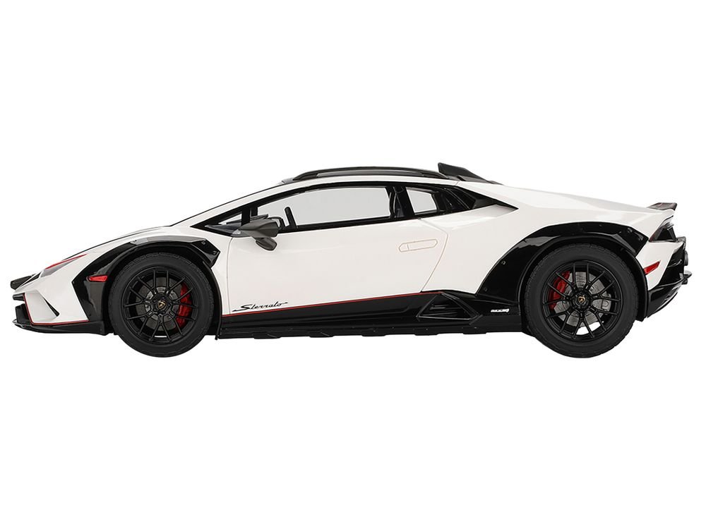 Lamborghini Huracan Sterrato Bianco Asopo White with Matt Black Top and Red Stripes 1/18 Model Car by Top Speed view 3