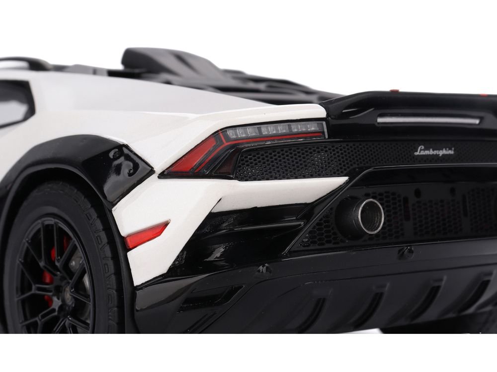 Lamborghini Huracan Sterrato Bianco Asopo White with Matt Black Top and Red Stripes 1/18 Model Car by Top Speed view 4
