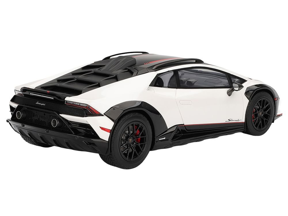 Lamborghini Huracan Sterrato Bianco Asopo White with Matt Black Top and Red Stripes 1/18 Model Car by Top Speed view 5