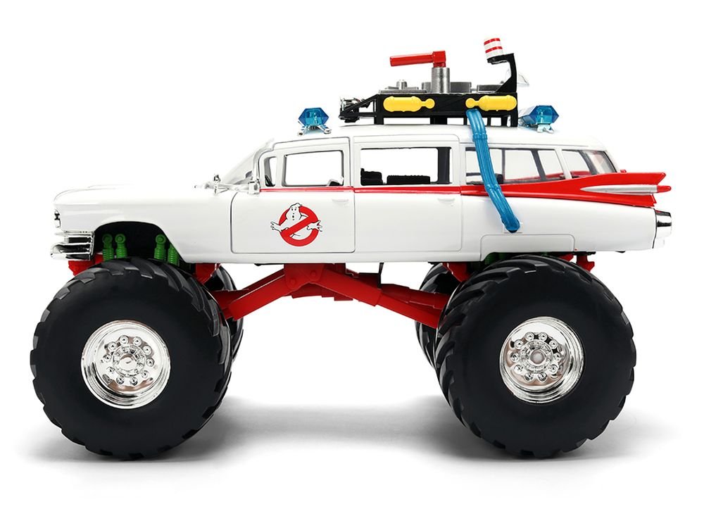 1959 Cadillac Ambulance Ecto-1 "Ghostbusters" (1984) Movie Monster Truck Version "Hollywood Rides" Series 1/24 Diecast Model Car by Jada view 3