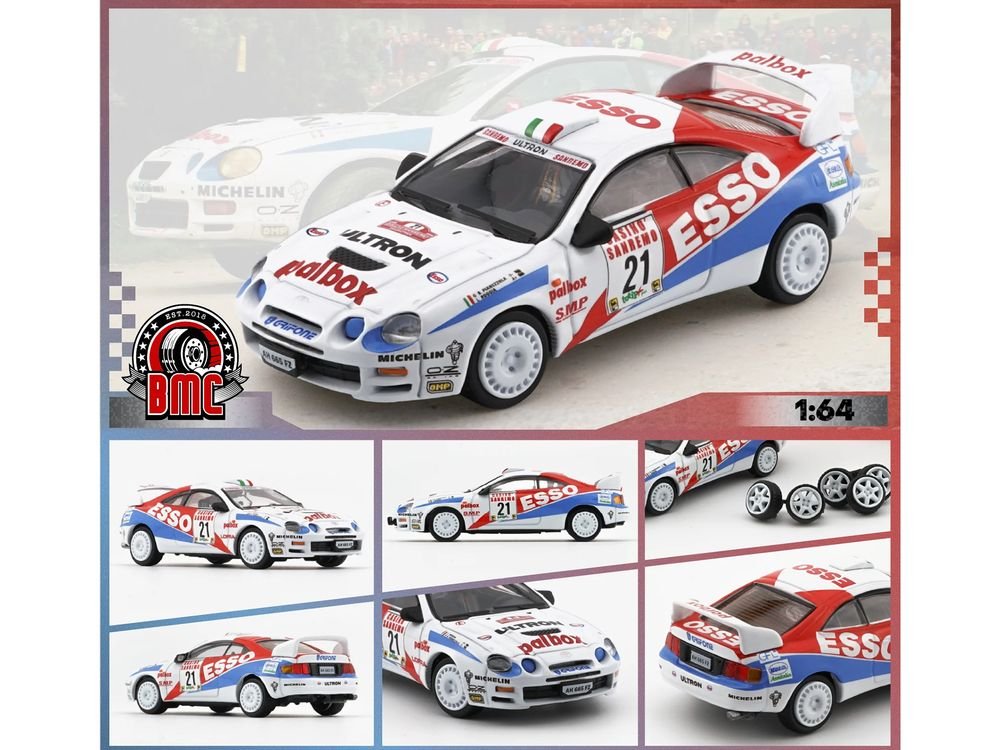 Toyota Celica GT-Four #21 Gilberto Pianezzola - Loris Roggia "Rallye Sanremo - Rallye d'Italia" (1996) with Extra Wheels 1/64 Diecast Model Car by BM Creations view 5