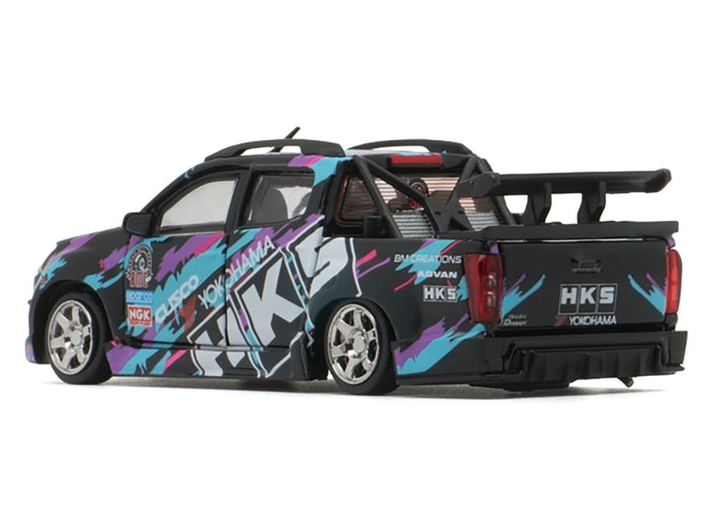 Isuzu D-Max Lowrider Pickup Truck RHD (Right Hand Drive) "HKS" Black with Graphics "Thailand Diecast Expo 2025" 1/64 Diecast Model Car by BM Creations view 3