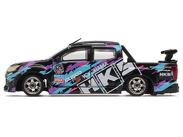 Isuzu D-Max Lowrider Pickup Truck RHD (Right Hand Drive) "HKS" Black with Graphics "Thailand Diecast Expo 2025" 1/64 Diecast Model Car by BM Creations view 4