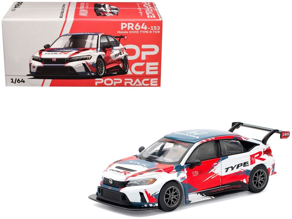 Honda Civic Type R TCR "Presentation" White with Graphics 1/64 Diecast Model Car by Pop Race