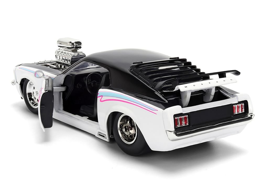1970 Ford Mustang Boss 429 Black and White with Graphics "Bigtime Muscle" Series 1/24 Diecast Model Car by Jada view 4