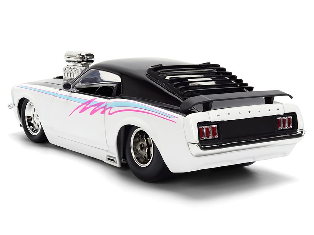 1970 Ford Mustang Boss 429 Black and White with Graphics "Bigtime Muscle" Series 1/24 Diecast Model Car by Jada view 5