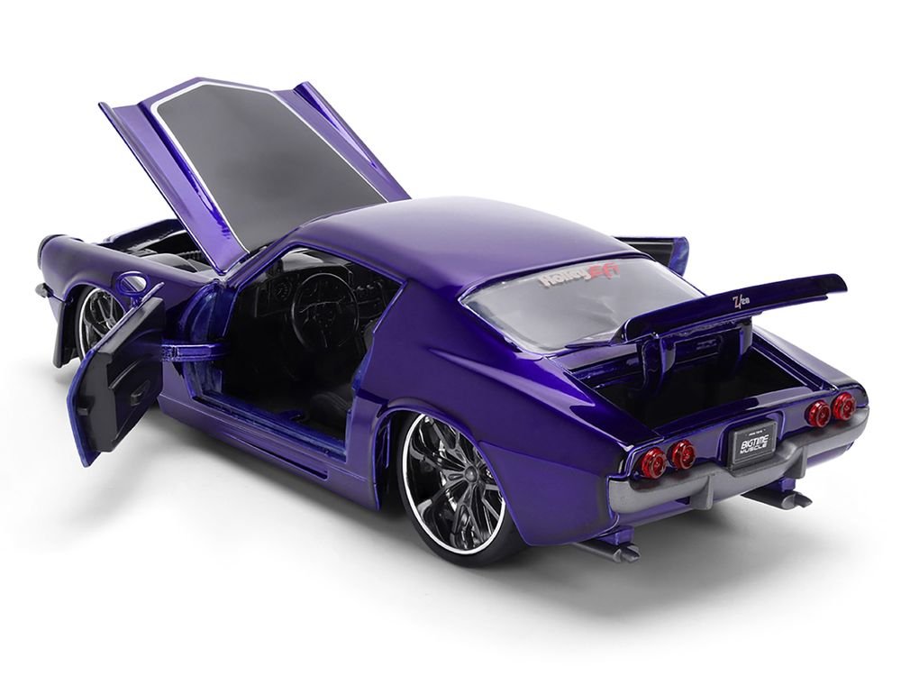 1971 Chevrolet Camaro Z/28 Purple Metallic with Black Hood "Bigtime Muscle" Series 1/24 Diecast Model Car by Jada view 4