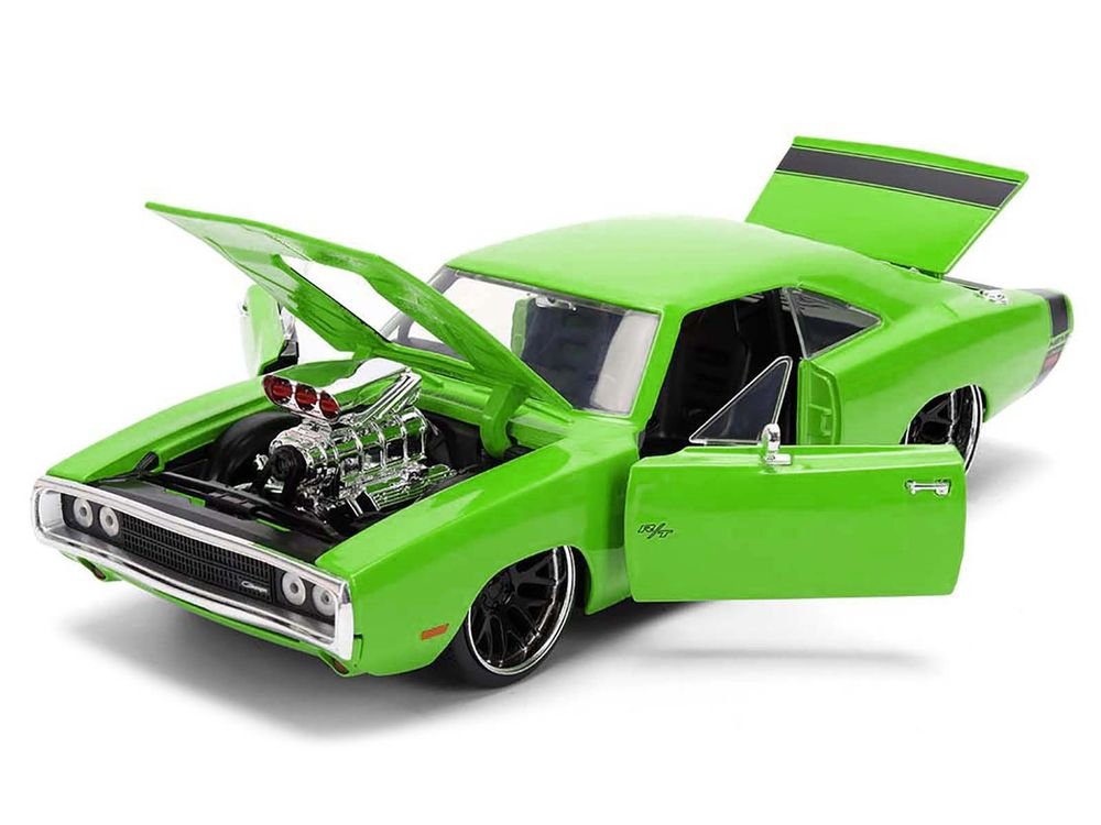 1970 Dodge Charger R/T Bright Green with Black Tail Stripe "Bigtime Muscle" Series 1/24 Diecast Model Car by Jada view 2