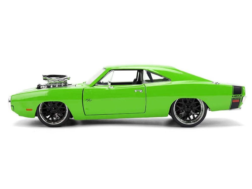 1970 Dodge Charger R/T Bright Green with Black Tail Stripe "Bigtime Muscle" Series 1/24 Diecast Model Car by Jada view 3