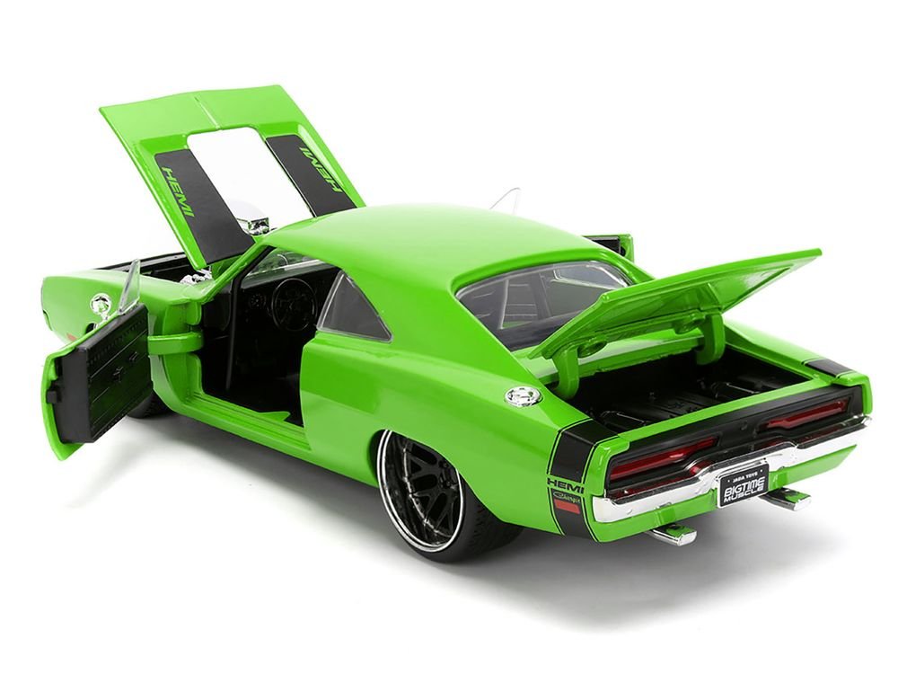 1970 Dodge Charger R/T Bright Green with Black Tail Stripe "Bigtime Muscle" Series 1/24 Diecast Model Car by Jada view 4