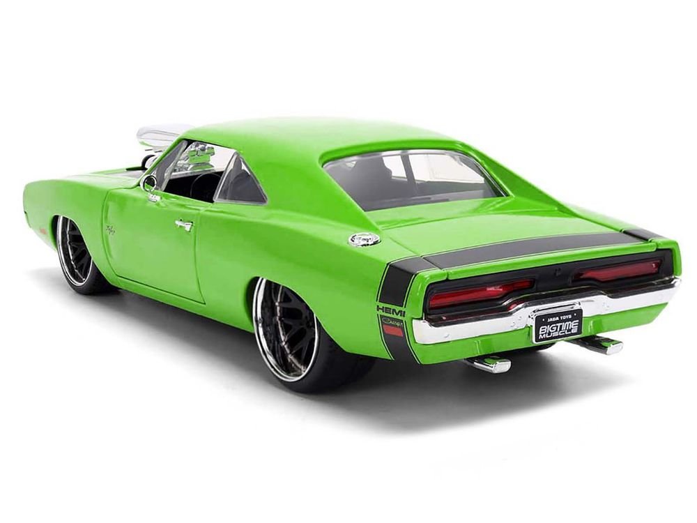 1970 Dodge Charger R/T Bright Green with Black Tail Stripe "Bigtime Muscle" Series 1/24 Diecast Model Car by Jada view 5