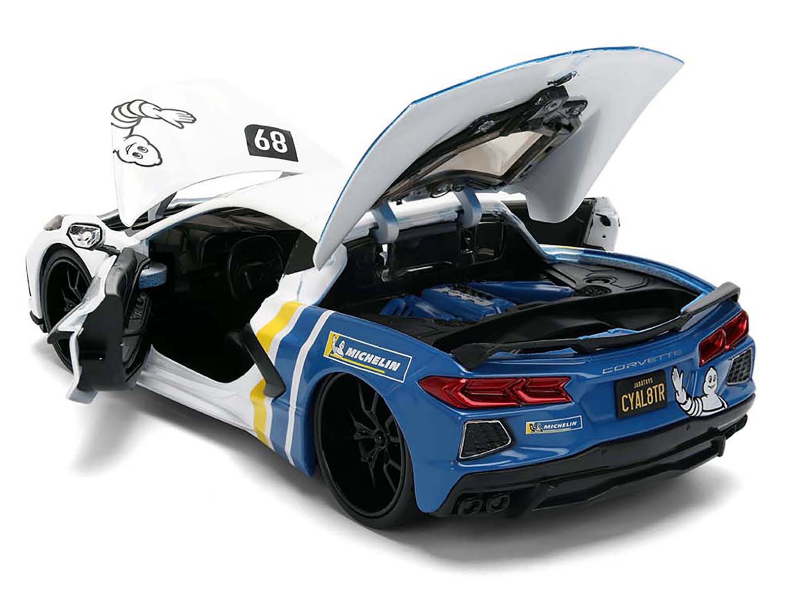 2020 Chevrolet Corvette Stingray C8 #89 "Michelin" White with Yellow and Blue Stripes "Bigtime Muscle" Series 1/24 Diecast Model Car by Jada view 4