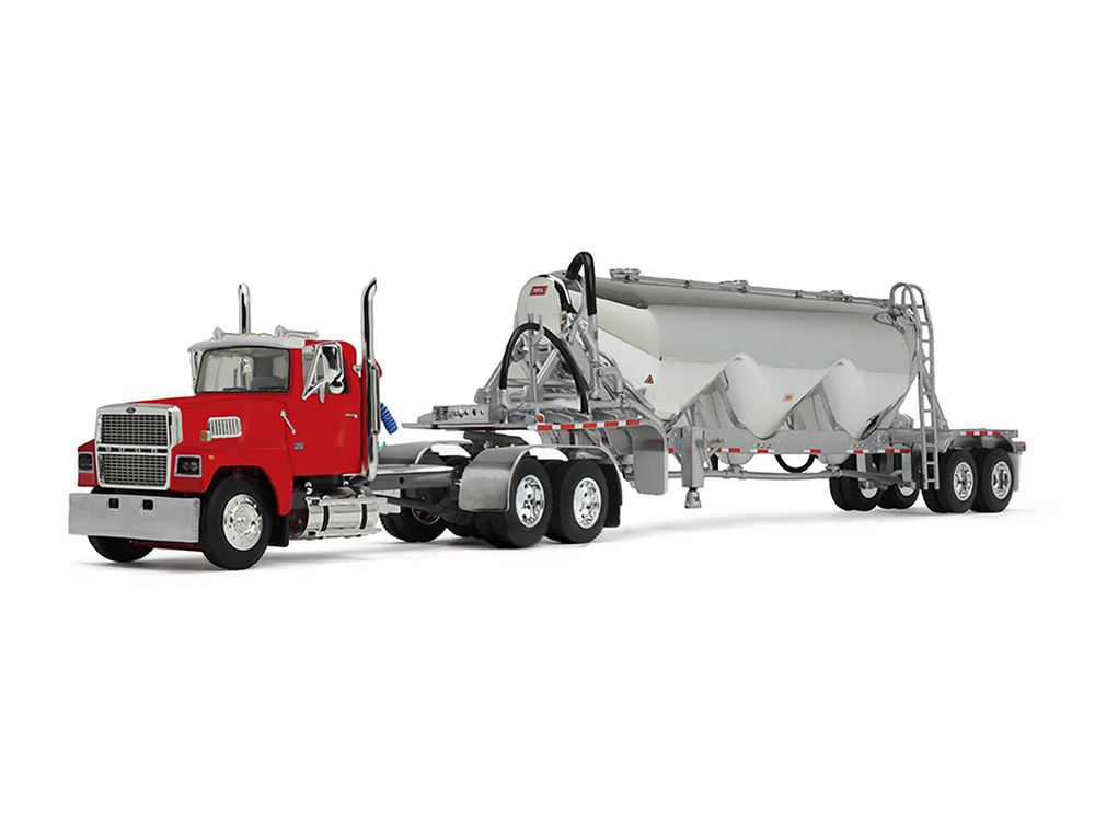 Ford LTL 9000 Day Cab with Heil Pneumatic Tank Trailer Heil Red 1/64 Diecast Model by DCP/First Gear view 2