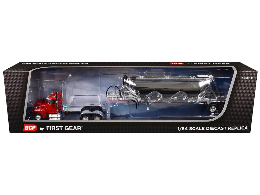 Ford LTL 9000 Day Cab with Heil Pneumatic Tank Trailer Heil Red 1/64 Diecast Model by DCP/First Gear view 3