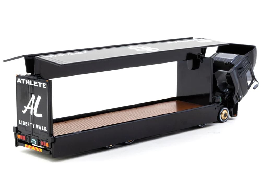 Mitsubishi Fuso Super Great Truck RHD (Right Hand Drive) with Transporter "Liberty Walk" Black "Truck64" Series 1/64 Diecast Model Car by Tarmac Works view 2