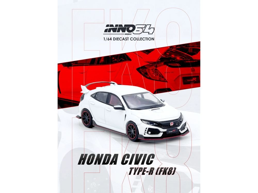 Honda Civic Type R (FK8) RHD (Right Hand Drive) White 1/64 Diecast Model Car by Inno Models view 3