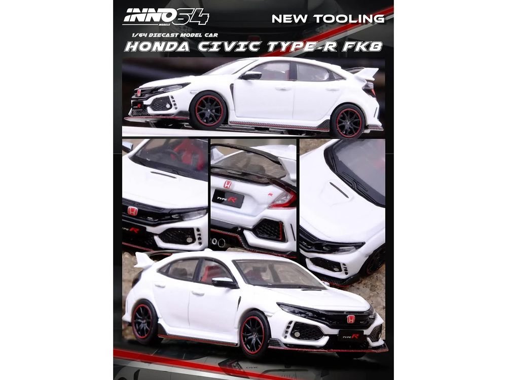 Honda Civic Type R (FK8) RHD (Right Hand Drive) White 1/64 Diecast Model Car by Inno Models view 4