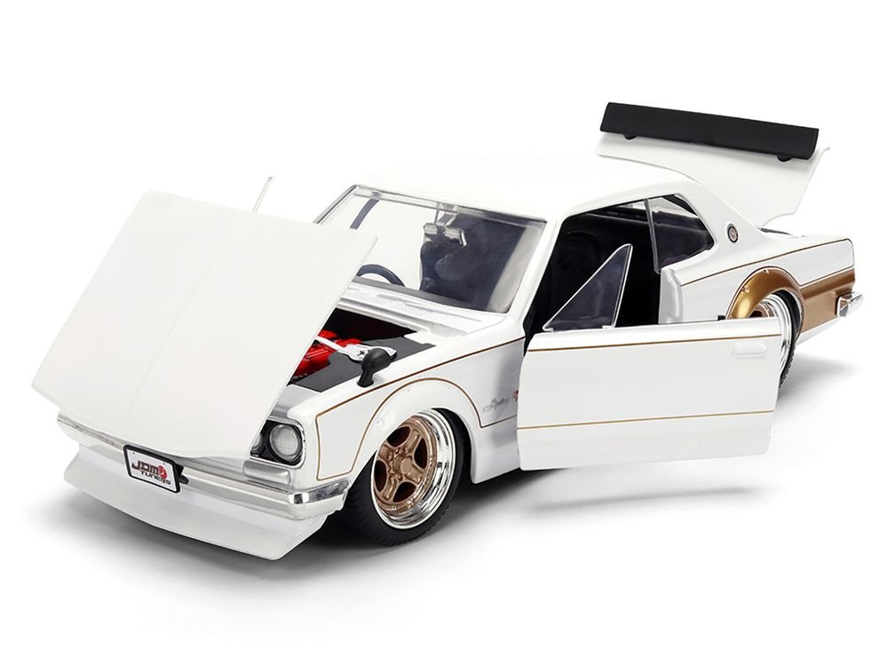 1971 Nissan Skyline 2000GT-R RHD (Right Hand Drive) White with Gold Graphics "JDM Tuners" Series 1/24 Diecast Model Car by Jada view 2