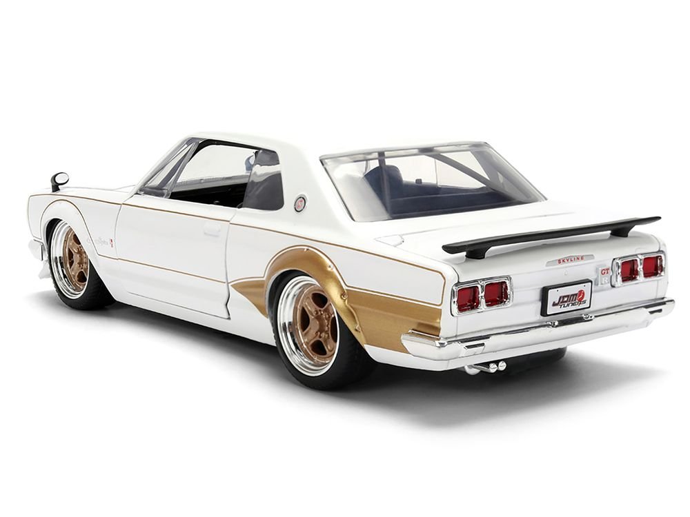 1971 Nissan Skyline 2000GT-R RHD (Right Hand Drive) White with Gold Graphics "JDM Tuners" Series 1/24 Diecast Model Car by Jada view 4