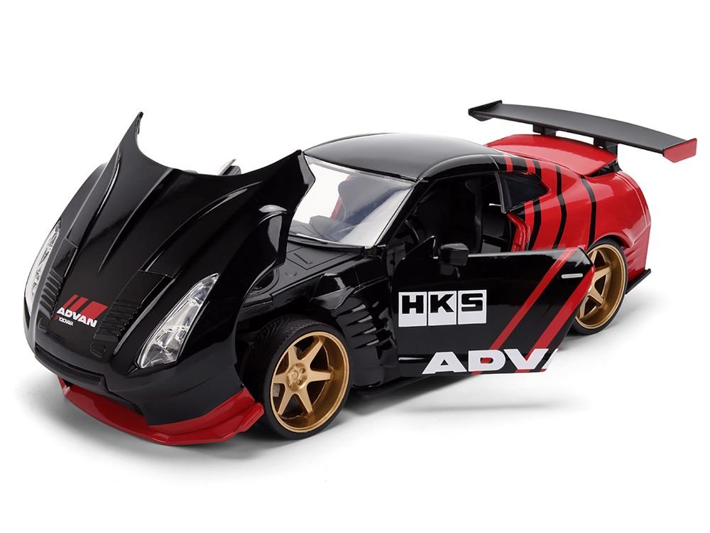 2009 Nissan GT-R (R35) Ben Sopra "Advan" Black and Red "JDM Tuners" Series 1/24 Diecast Model Car by Jada view 2