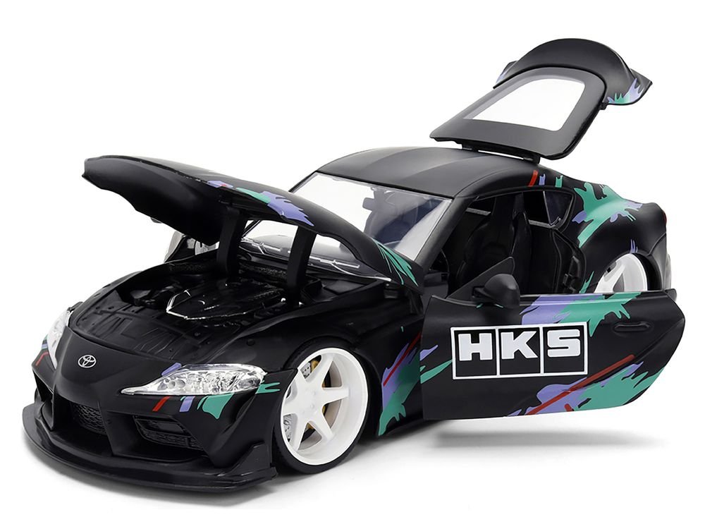 2020 Toyota GR Supra "HKS" Matt Black with Graphics "JDM Tuners" Series 1/24 Diecast Model Car by Jada view 2