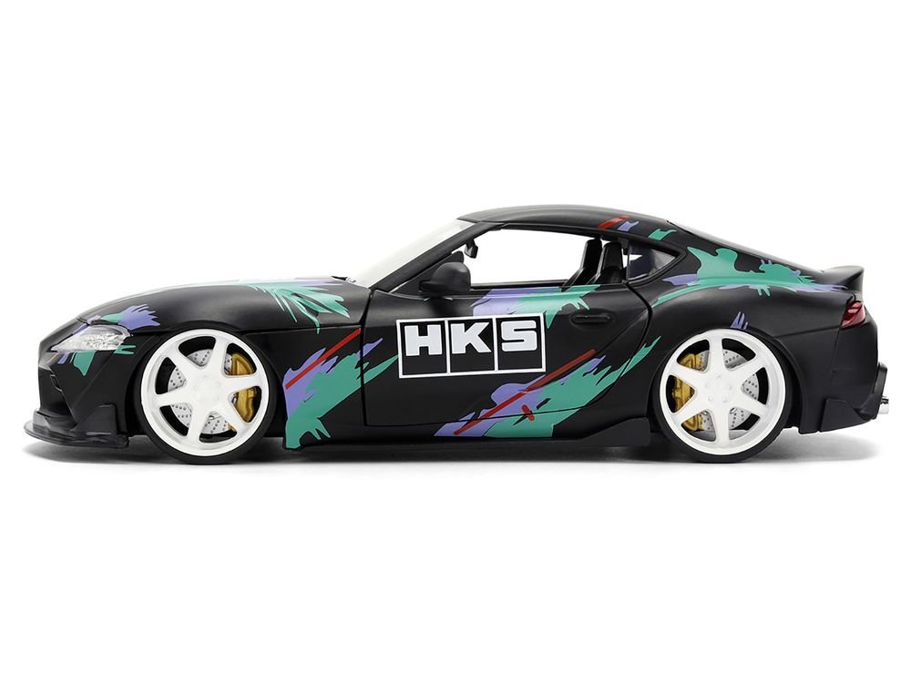 2020 Toyota GR Supra "HKS" Matt Black with Graphics "JDM Tuners" Series 1/24 Diecast Model Car by Jada view 3