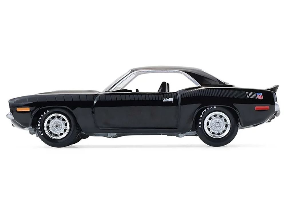 1970 Plymouth 'Cuda AAR Black with Gray Stripes "Barrett-Jackson" Series 16 1/64 Diecast Model Car by Greenlight view 3