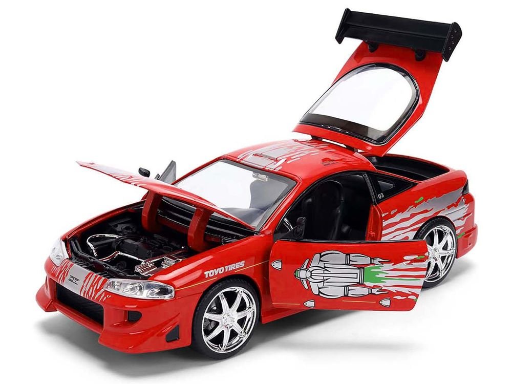 Brian's Mitsubishi Eclipse Red with Graphics Remix "The Fast and The Furious" (2001) Movie "Fast & Furious" Series 1/24 Diecast Model Car by Jada view 2