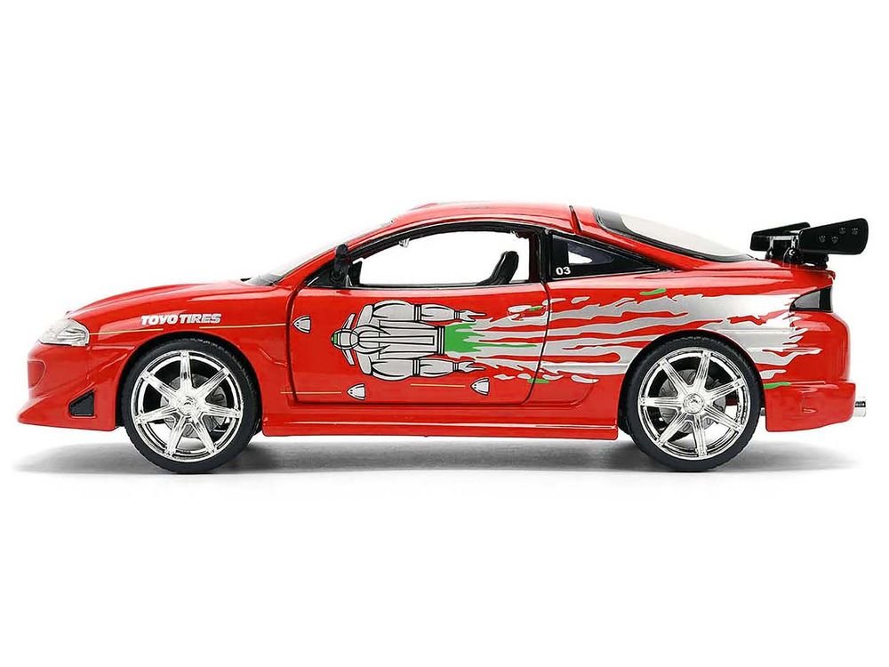 Brian's Mitsubishi Eclipse Red with Graphics Remix "The Fast and The Furious" (2001) Movie "Fast & Furious" Series 1/24 Diecast Model Car by Jada view 3