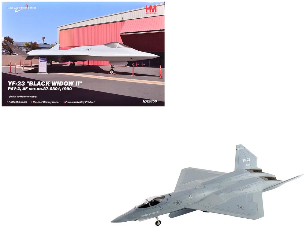 Northrop YF-23 Black Widow II Stealth Fighter Aircraft "#87-0801 PAV-2" (1990) United States Air Force "Air Power Series" 1/72 Diecast Model by Hobby Master
