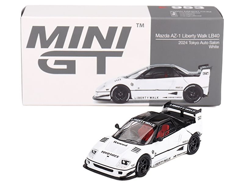 Mazda AZ-1 Liberty Walk LB40 RHD (Right Hand Drive) White with Black Top "2024 Tokyo Auto Salon" Limited Edition 1/64 Diecast Model Car by Mini GT view 4