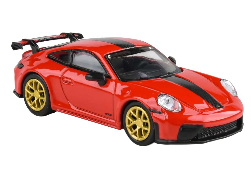 2025 Porsche 911 GT3 (992.2) Guards Red with Carbon Stripe and Gold Wheels 1/64 Diecast Model Car by Paragon Models view 4