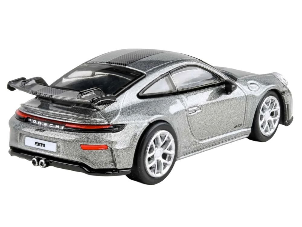 2025 Porsche 911 GT3 (992.2) GT Silver Metallic with Carbon Stripe 1/64 Diecast Model Car by Paragon Models view 3