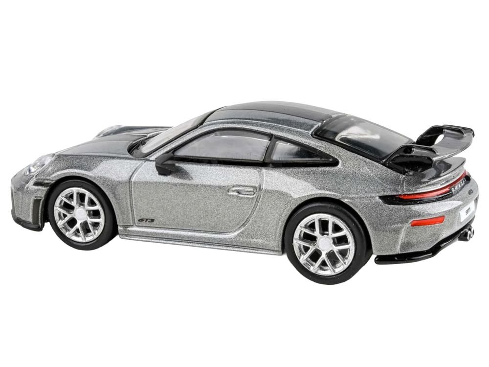 2025 Porsche 911 GT3 (992.2) GT Silver Metallic with Carbon Stripe 1/64 Diecast Model Car by Paragon Models view 4