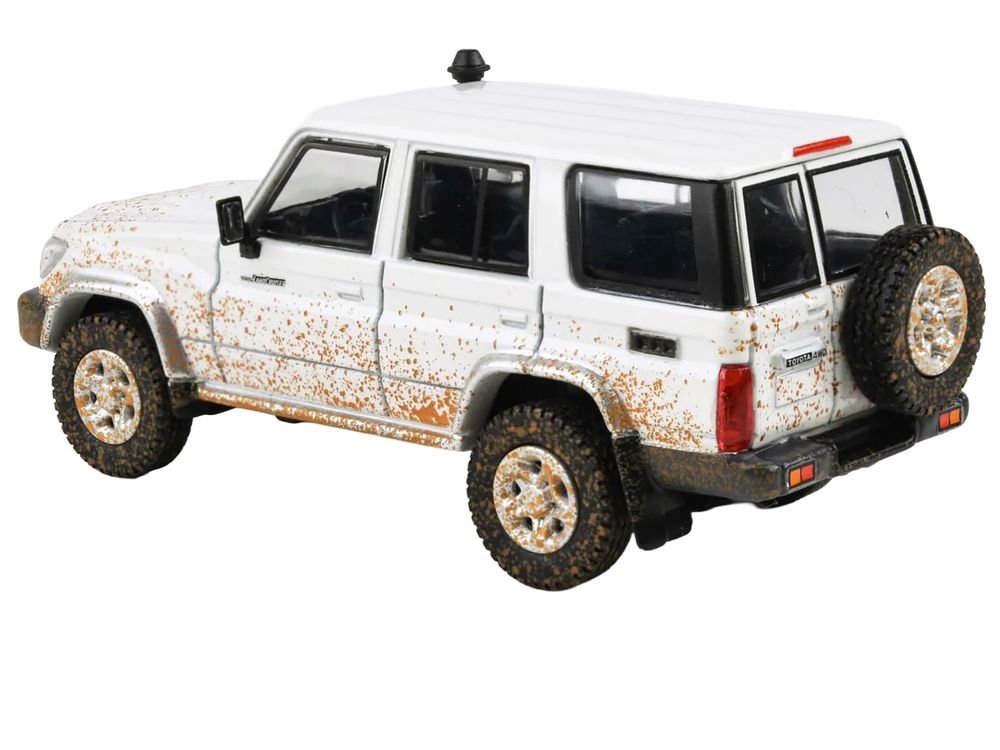 2014 Toyota Land Cruiser 76 White (Dirty Off Road Effect) 1/64 Diecast Model Car by Paragon Models view 2
